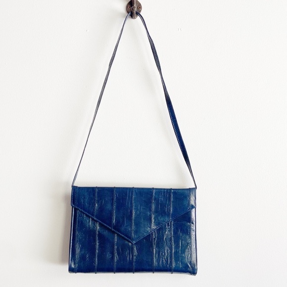 Vintage Bags Vintage Eel Skin Navy Shoulder Clutch Handbag Bag